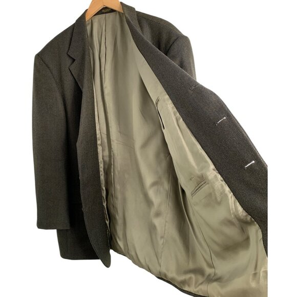 VTG 80s Oscar De La Renta Green Herringbone Wool Blazer 46R Colombia 8901 - Picture 5 of 12